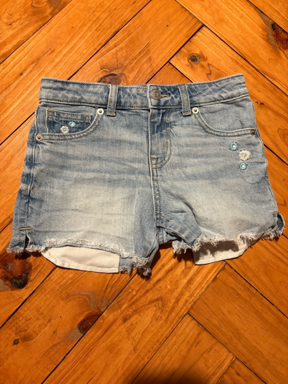 Cat & Jack Light Blue Denim Cutoff Shorts with Embroidered Flowers